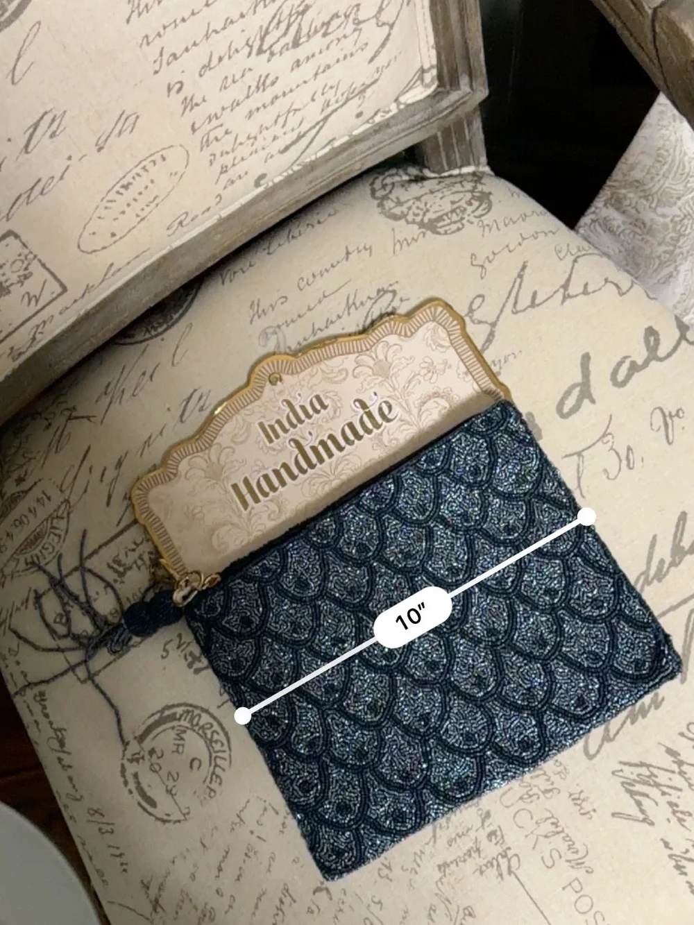 Handmade Beaded Navy Clutch with Tassel